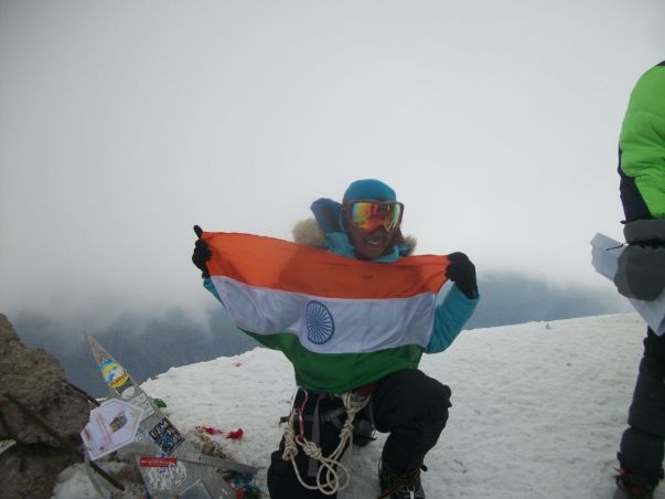 Jaahnavi with the National Flat on the top of Mt. Elbrus Jaahnavi with the National Flat on the top of Mt. Elbrus