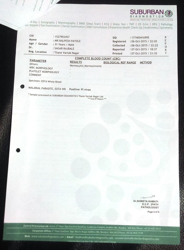 blood report detected Malaria blood report detected Malaria