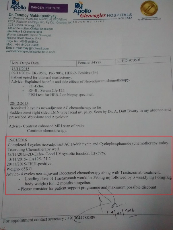 Doctor Prescription 2 - Chemotheraphy and Trastuzumab treatment Doctor Prescription 2 - Chemotheraphy and Trastuzumab treatment