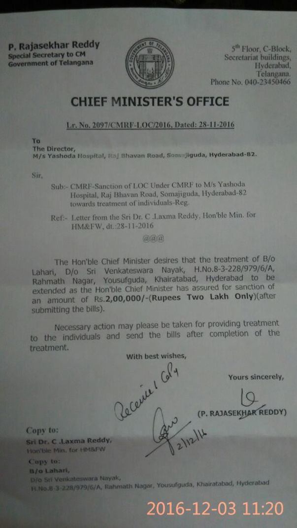 Fund promised by Telagana Government.