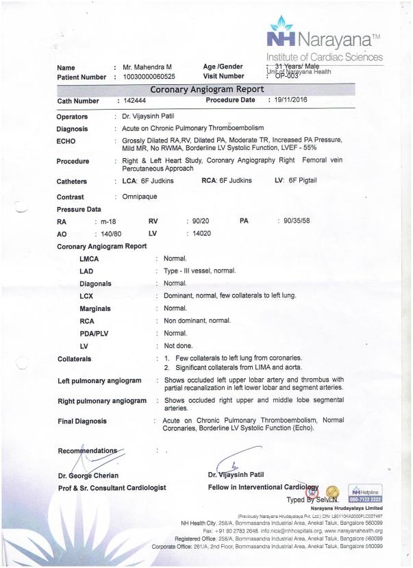 Coronary Angiogram Report