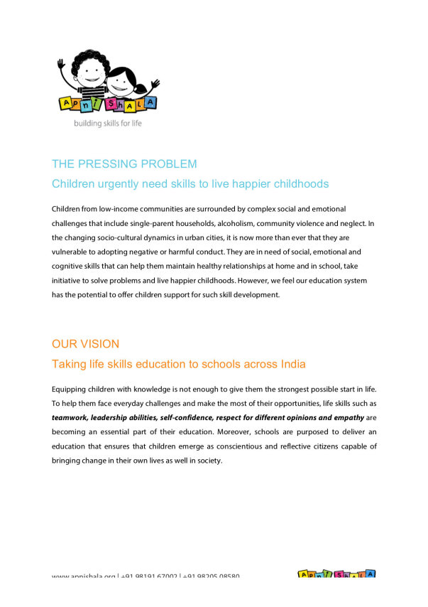 A brief document about Apni Shala and its programmes