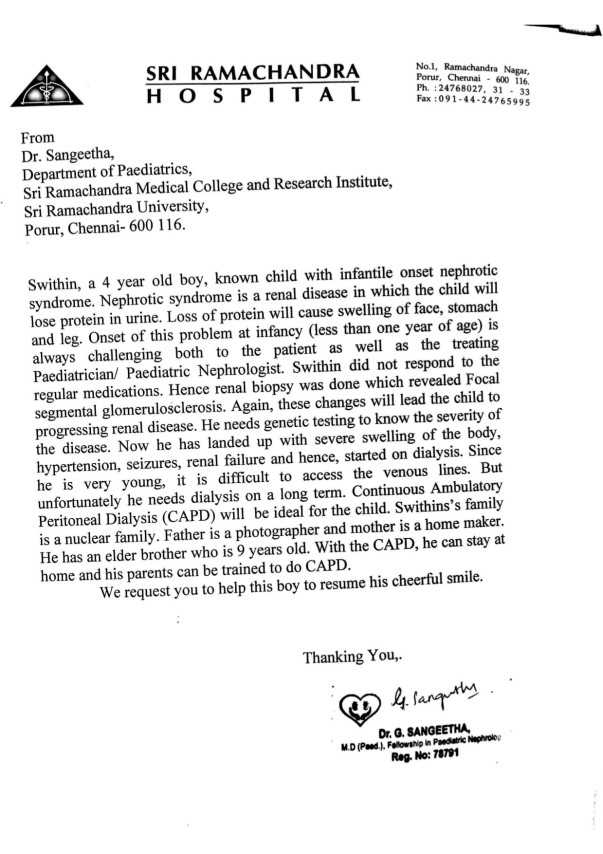 Pediatric Nephrologist's note
