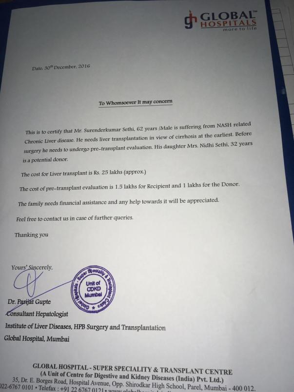 Letter from Global Hospitals