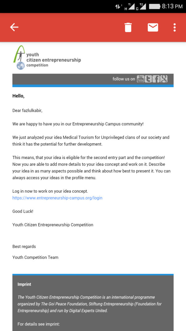My project on Medical Tourism for rural clans nominated in YCE,Berlin
