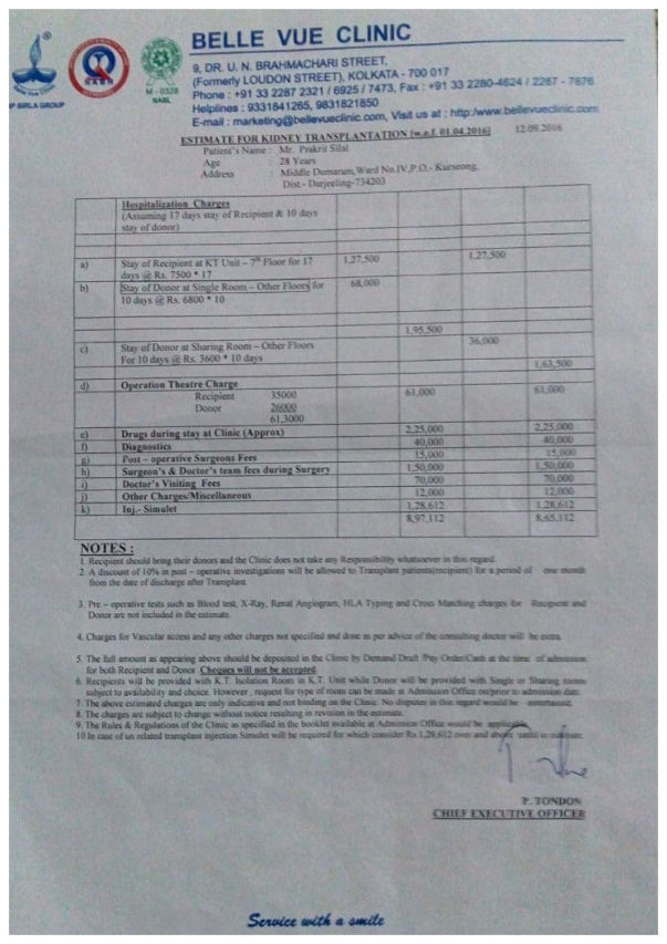 Medical Report stating reason and Schedule for Surgery