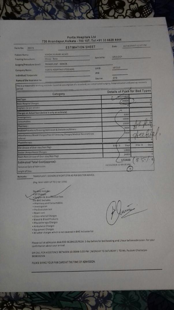 Estimation for the test of the donor