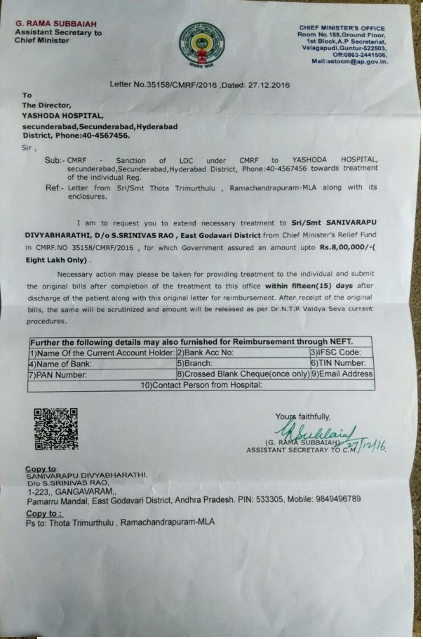 CM Fund Sanctioned Letter