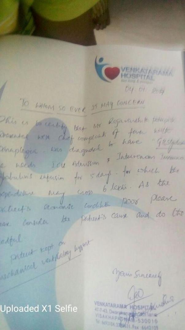 14 years old boy Mr. P.varshith is suffering from very critical health
