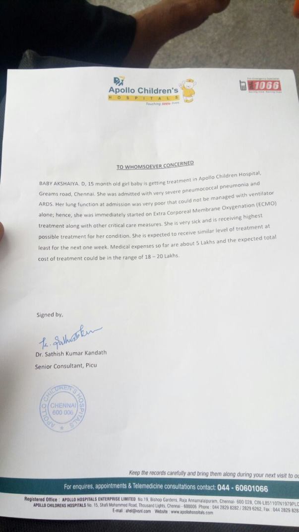 Recent estimation & baby's details from Apollo Hospital