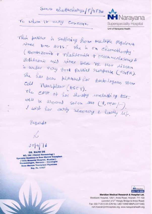 Cost estimation letter/doctor's letter