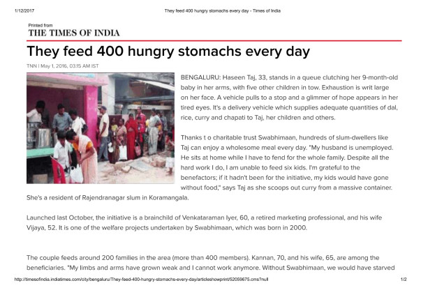Times of India covers the food drive