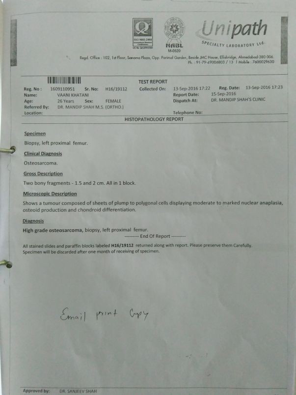 Biopsy Report of osteosarcoma