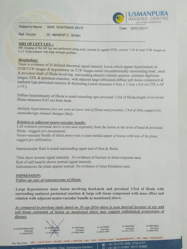 MRI report before surgery