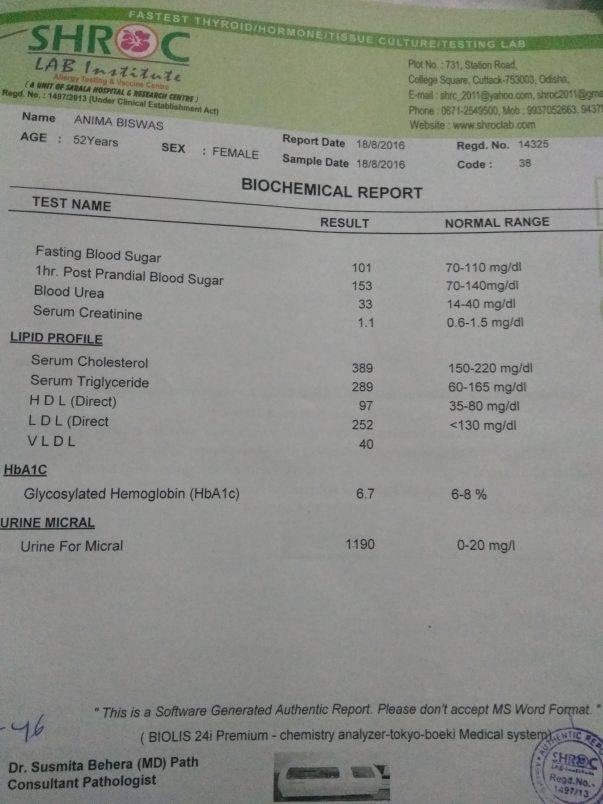 Last Blood sugar report 1