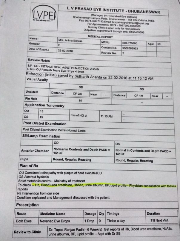 Eye test medical report 2