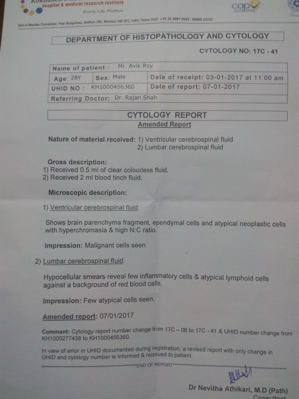 Cytology report after shunting