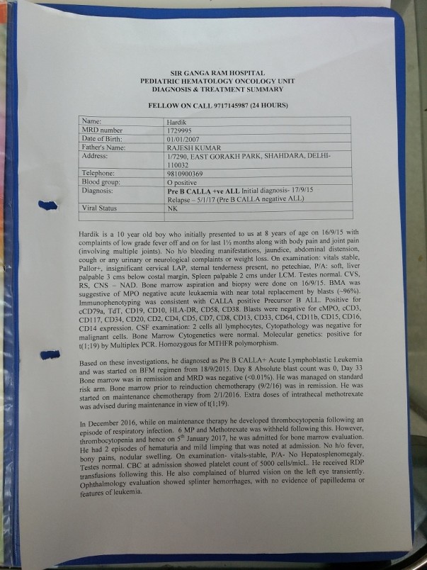 Diagnosis and Treatment Summary of Hardik 1