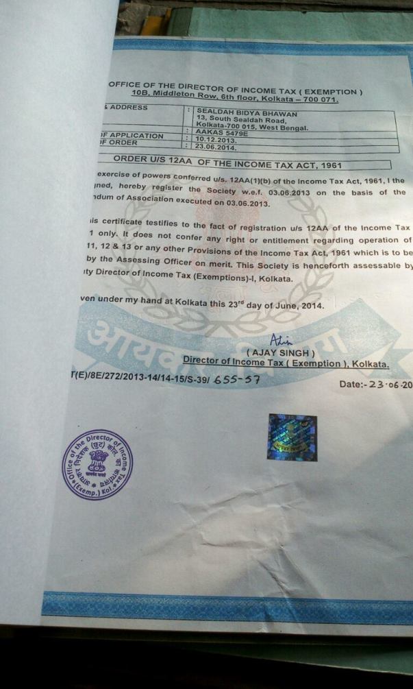 Organization 80G (12A) certificate