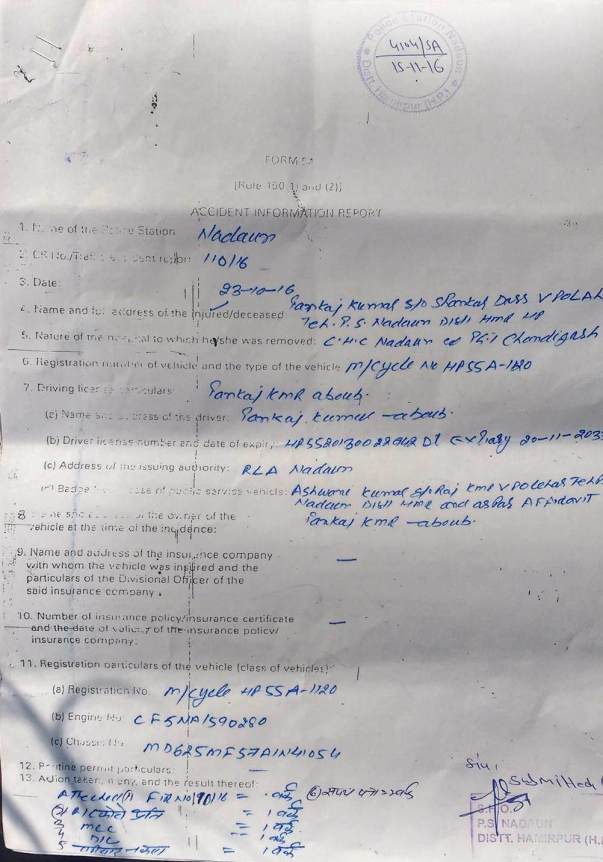 Accident Information Report- Uploaded by Himachali Blood Donors