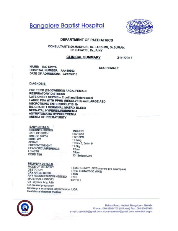 Here is the baby's latest report