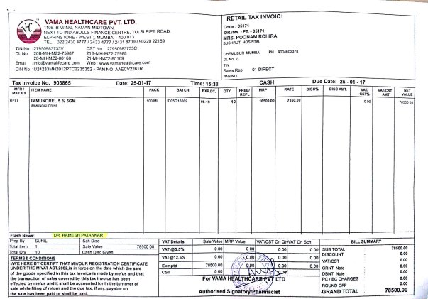 Medicines major bill - 1