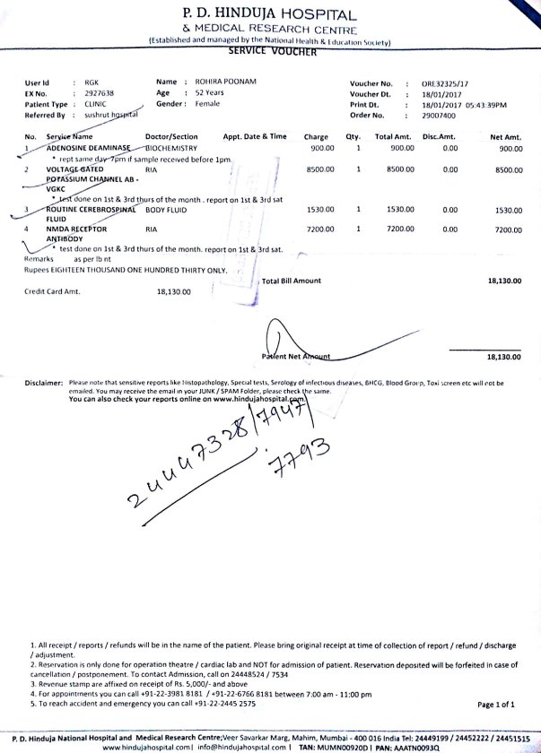 Medical test major bill - 1