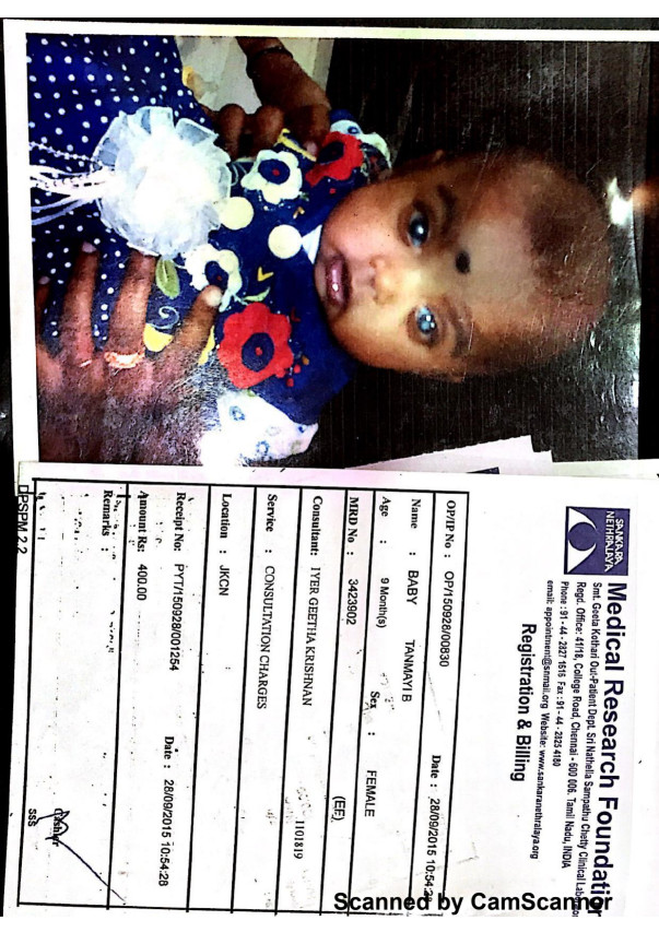 Picture of baby post-op at 1 1/2 years and medical records