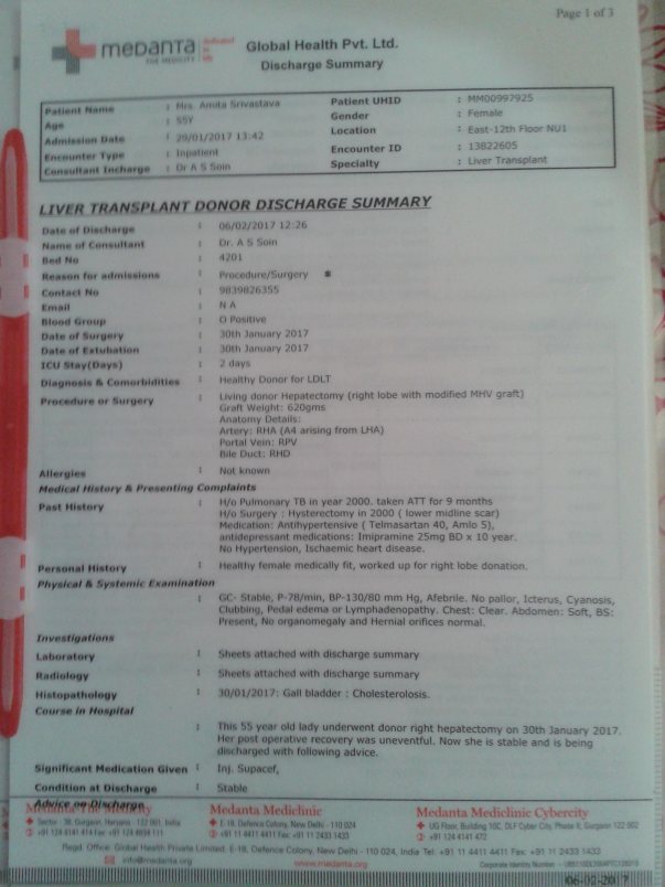 Living donor discharge summary