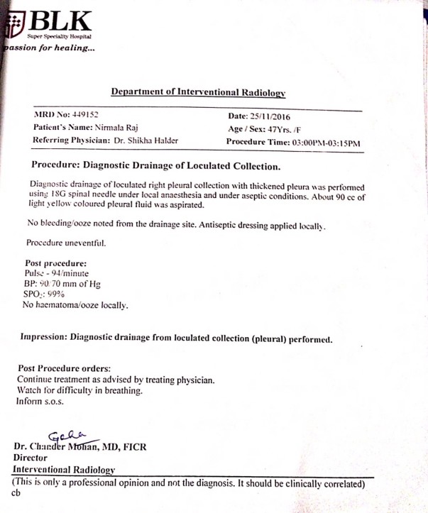 Pleural effusion drainage bill- BLK(25/11/16)