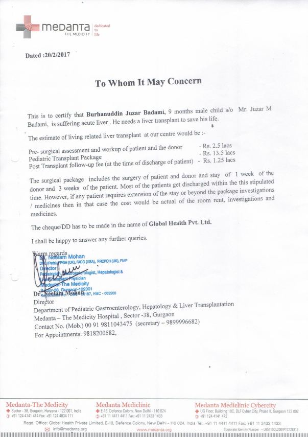 Hospital certificate and Expense estimate