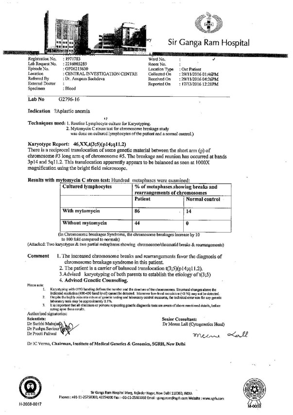 Ravya Chromosomal Breakage Report