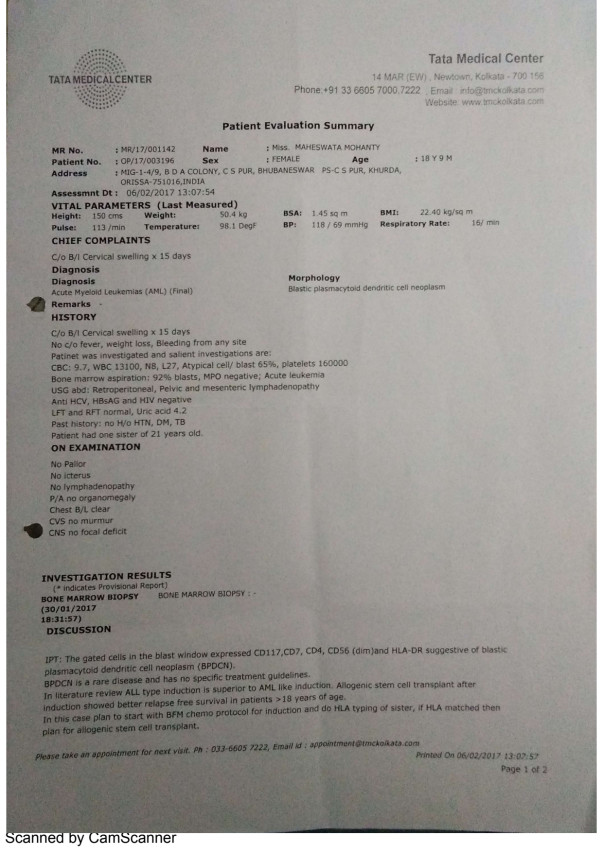 Doctor's report regarding her treatment