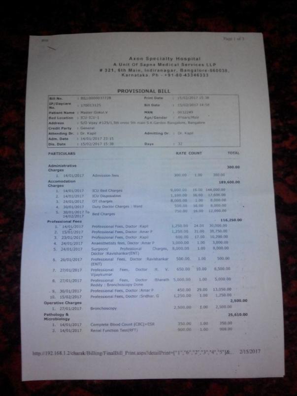 Medical Bill 1 of Master GOKUL