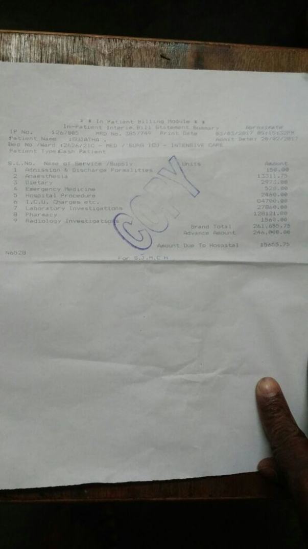 Medical bill invoice copy