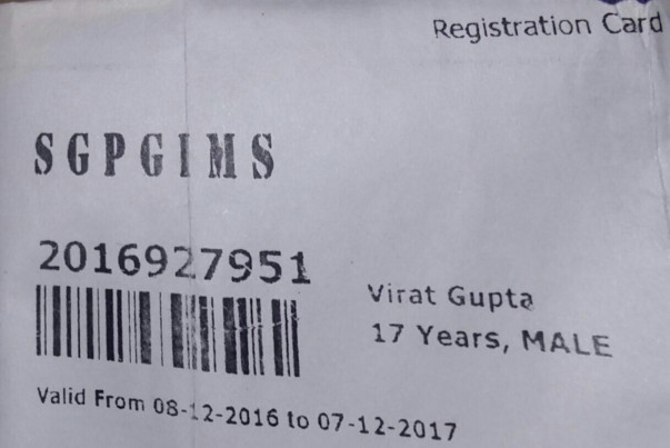 Virat SGPGI Lucknow India Registration Card