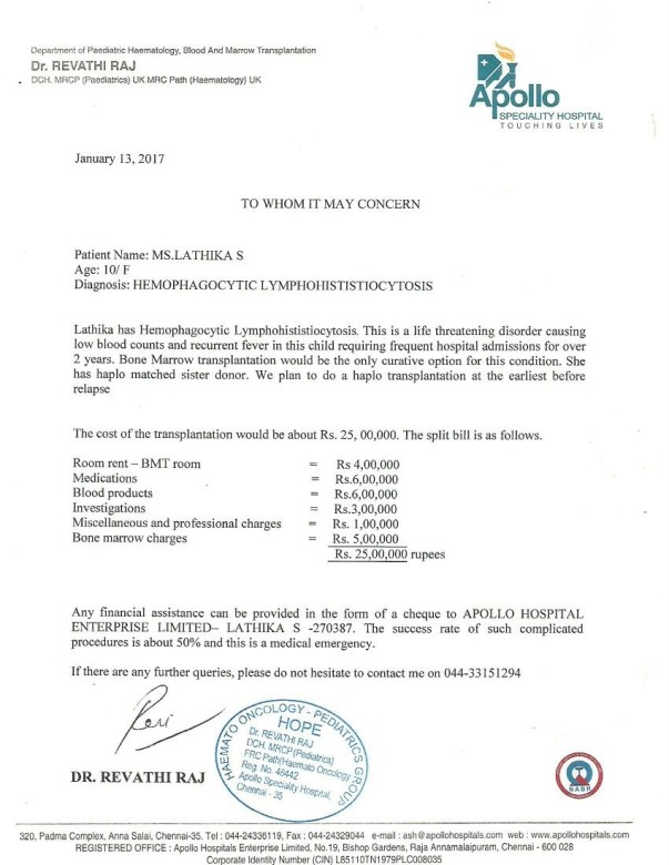 Estimation letter for the transplant
