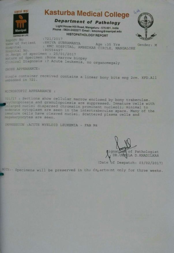 Pathology report from KMC Mangalore