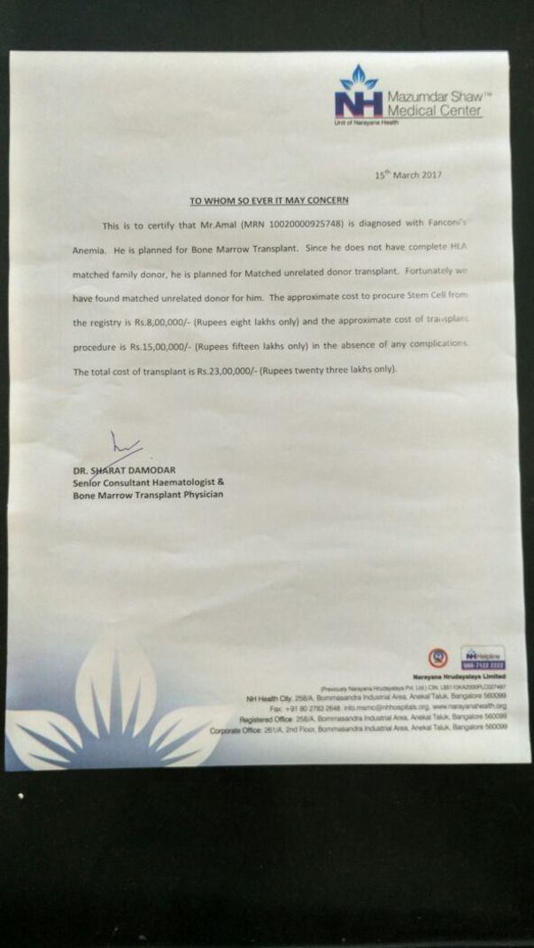Estimation of the treatment cost given by Narayana Hrudayalaya