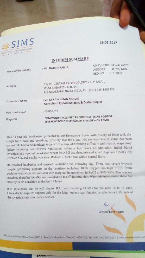 The final document given by the doctor about his conditions