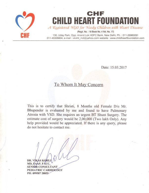 Letter via Pediatric Cardiologist
