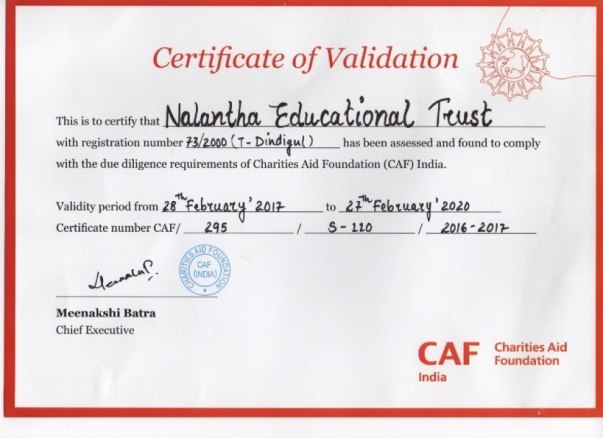 We are Pleased to Inform that we are an Validated NGO with CAFi