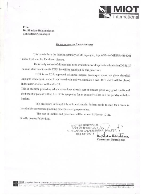 Concern letter from his doctor