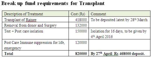Break up of fund requirements