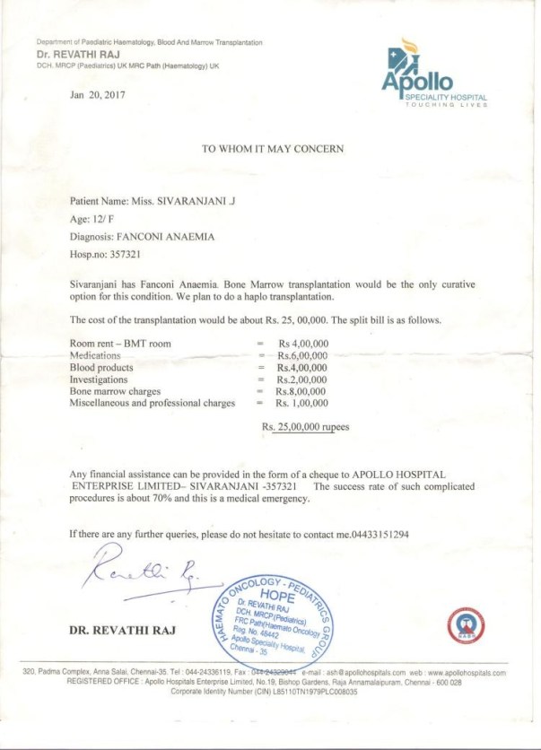 Hospital Cost Estimation Letter
