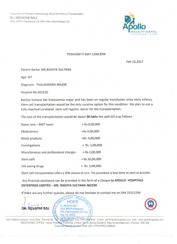 Hospital Cost Estimation Letter