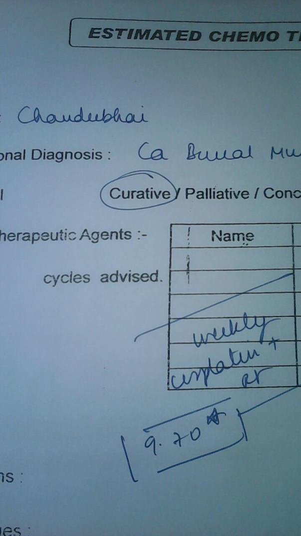His weekly cycle of chemo
