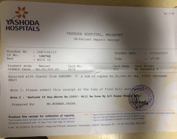 Bill paid reciept on 27/03/2017