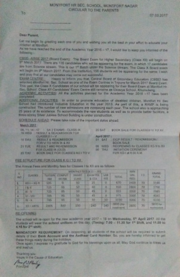Montfort School fees details