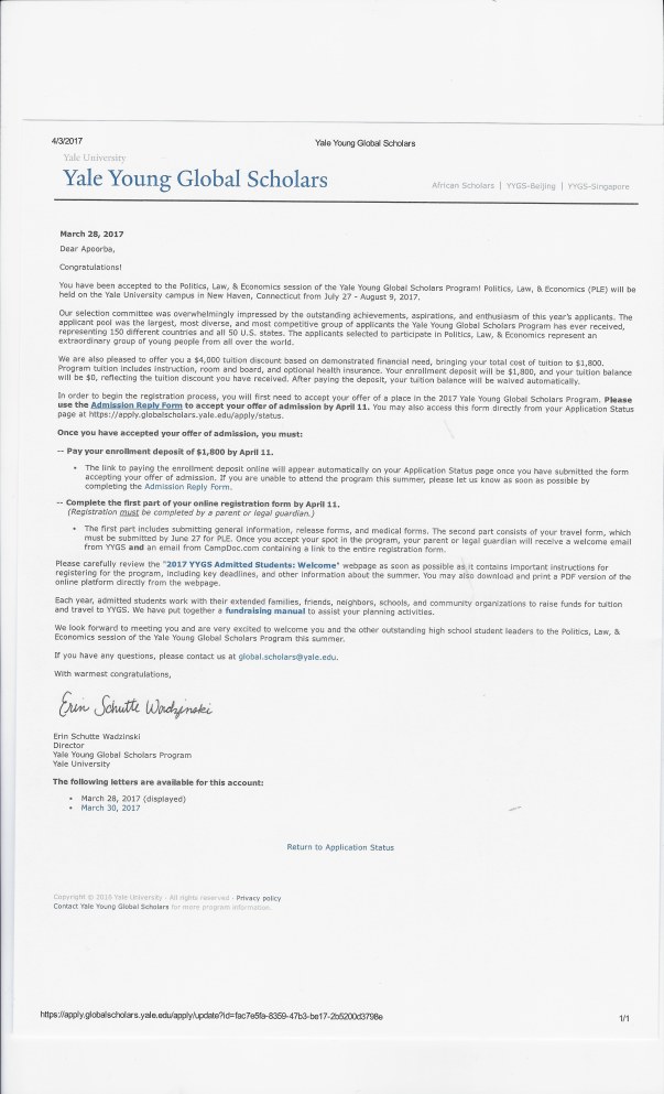 Acceptance letter
